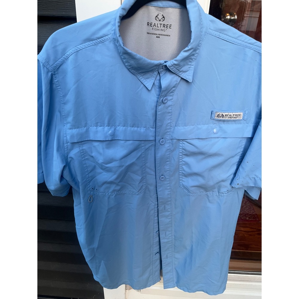 Realtree Fishing Mens Blue Short Sleeve Performance Shirt Size Medium